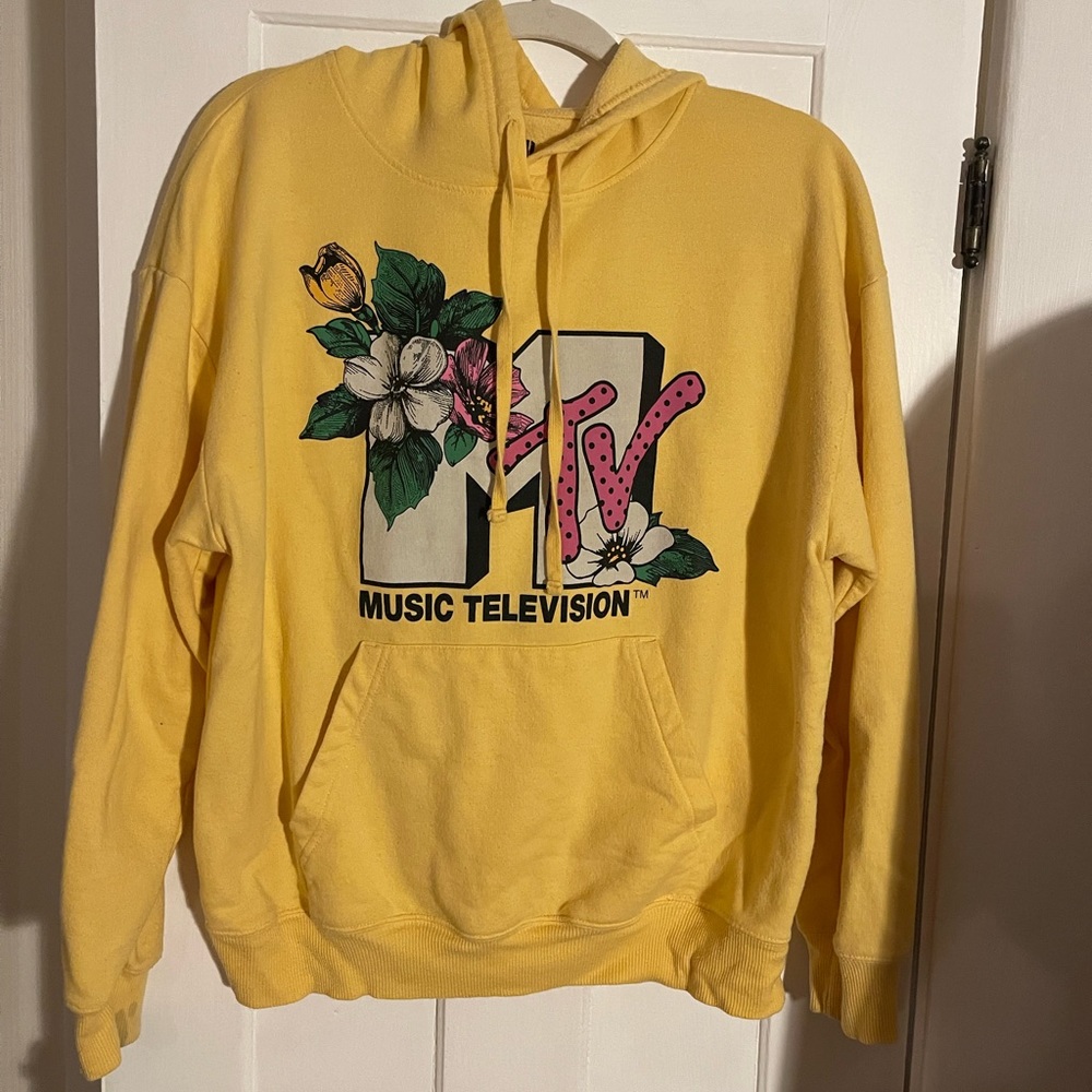 MTV Hooded Sweatshirt (Kangaroo Pocket Music Television Floral Size LARGE)